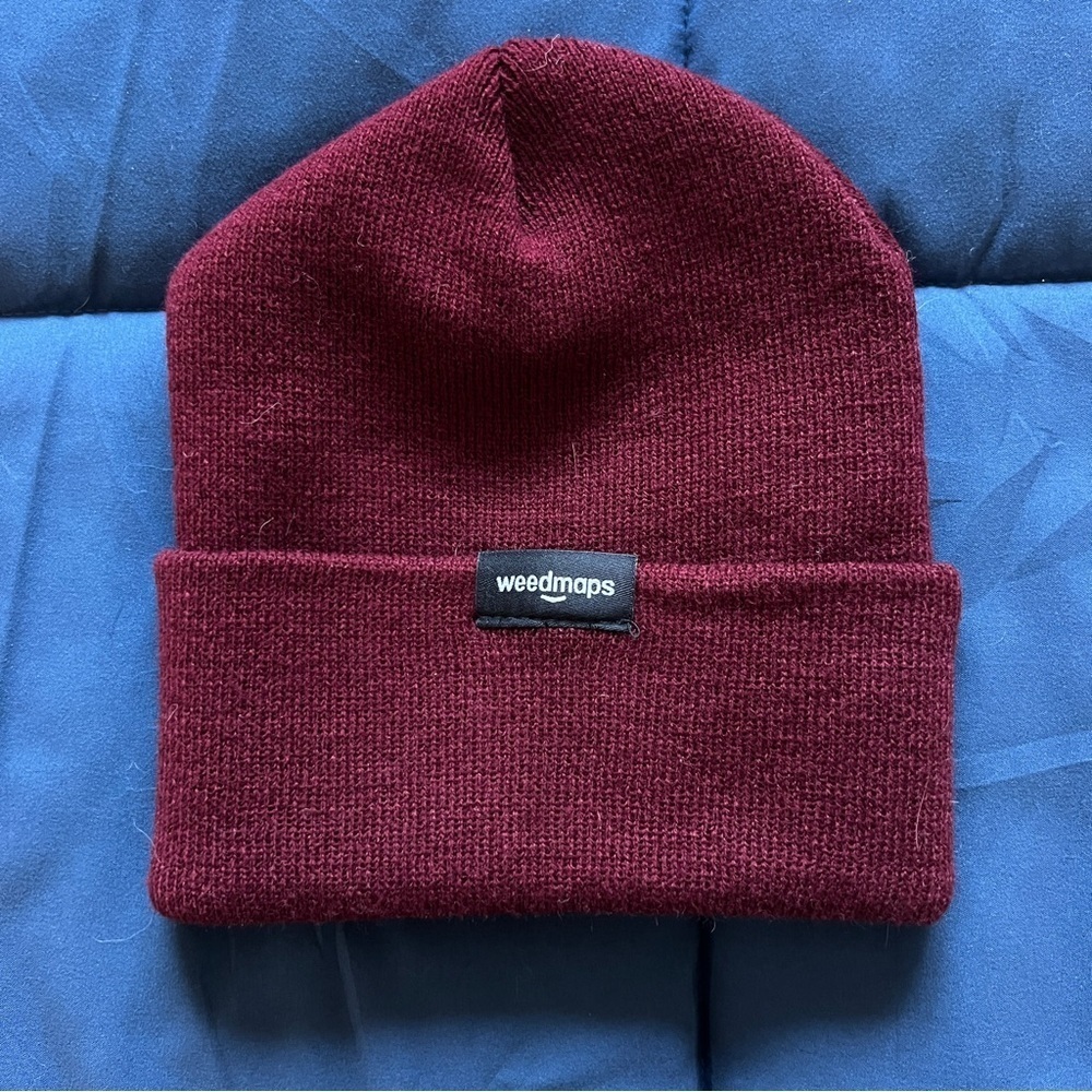 Weedmaps Maroon Embroidered Logo Beanie – Cozy Winter Hat 🍷